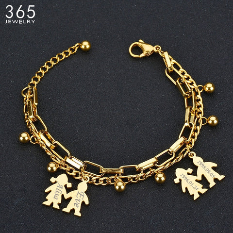 Gold Color Stainless Steel Boy Girl Family Name Bracelets Personality Jewelry.