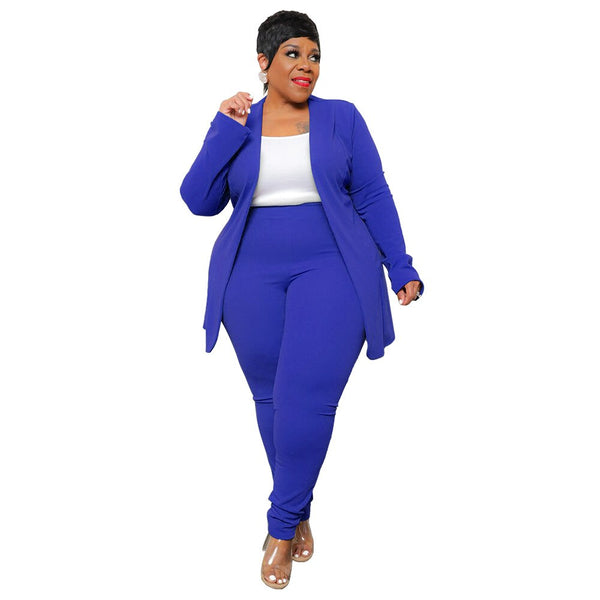 Casual Plus Size  Lapel Cardigan Long Pants Two Piece Sets.