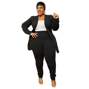 Casual Plus Size  Lapel Cardigan Long Pants Two Piece Sets.