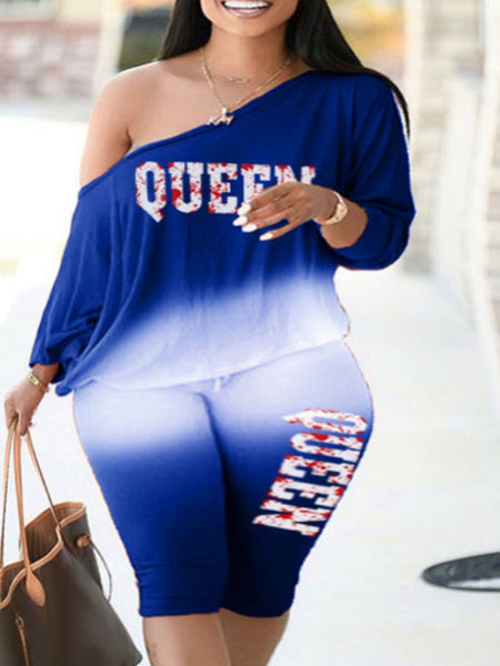 Plus Size Queen Pink Gradient Letter Print Pants Set.