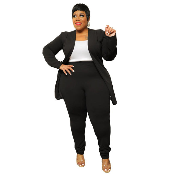 Casual Plus Size  Lapel Cardigan Long Pants Two Piece Sets.