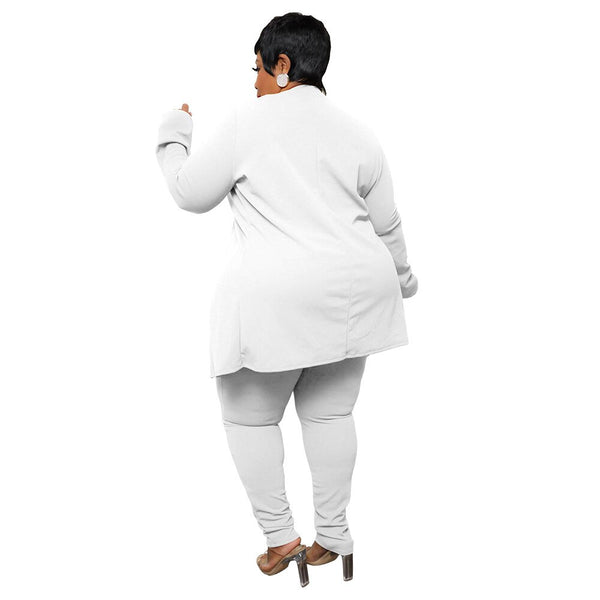 Casual Plus Size  Lapel Cardigan Long Pants Two Piece Sets.