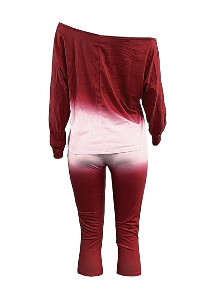 Plus Size Queen Pink Gradient Letter Print Pants Set.