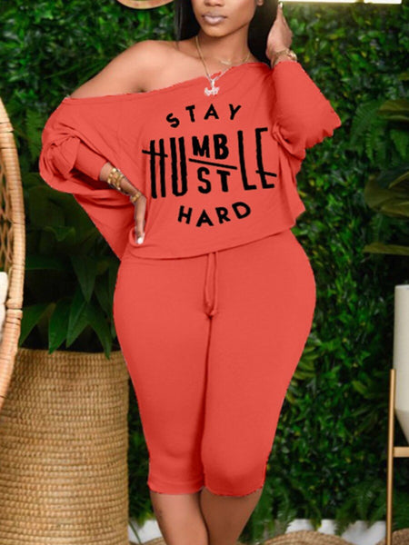Plus Size Queen Pink Gradient Letter Print Pants Set.