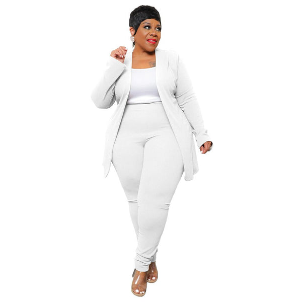 Casual Plus Size  Lapel Cardigan Long Pants Two Piece Sets.