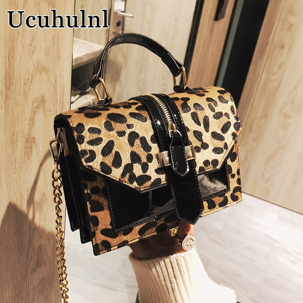 Leather Leopard Print Small Flap Bag