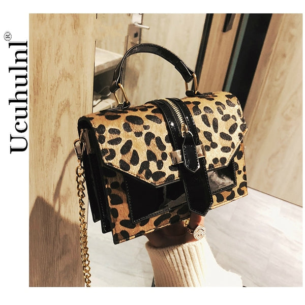 Leather Leopard Print Small Flap Bag