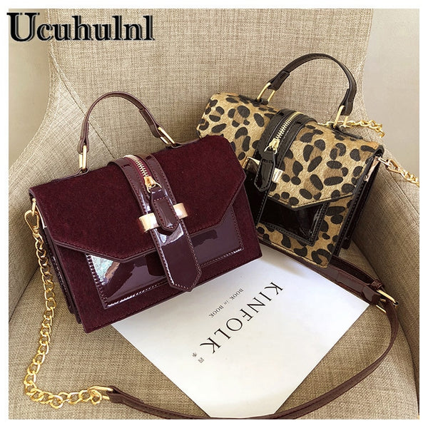 Leather Leopard Print Small Flap Bag