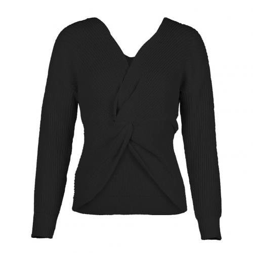 Sexy Knot Criss-cross V Neck Long Sleeve Loose Knitted Sweater