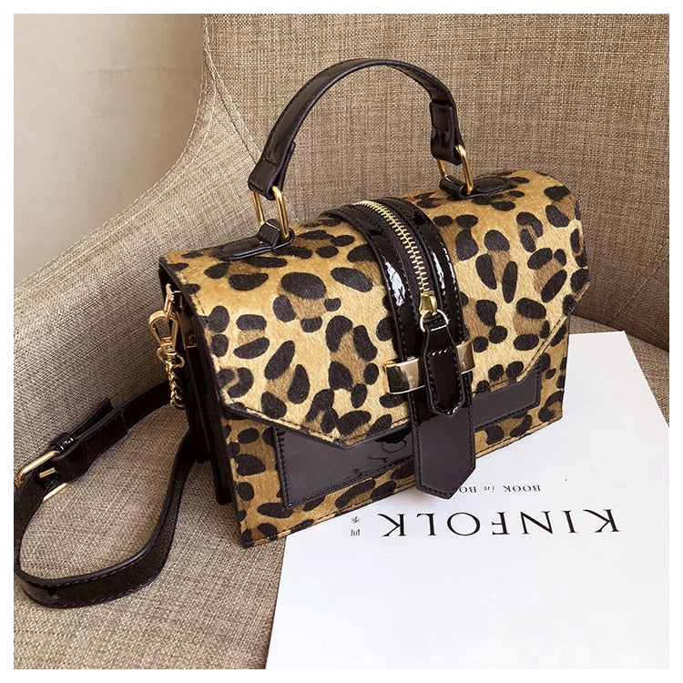 Leather Leopard Print Small Flap Bag