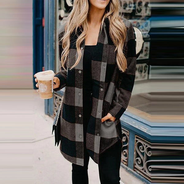 Long Sleeve Vintage Loose Female Plaid Printing Blouse