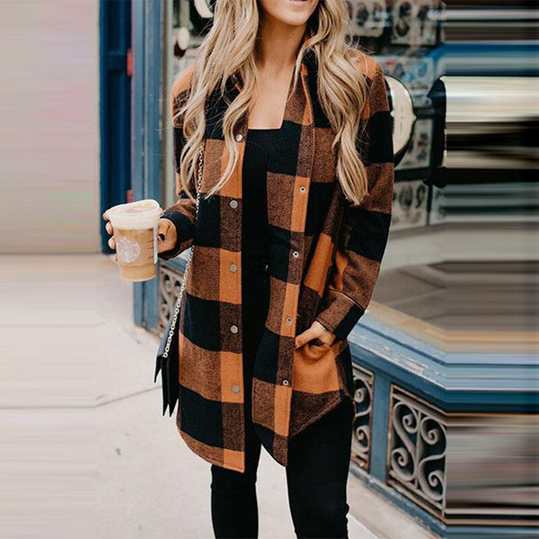 Long Sleeve Vintage Loose Female Plaid Printing Blouse