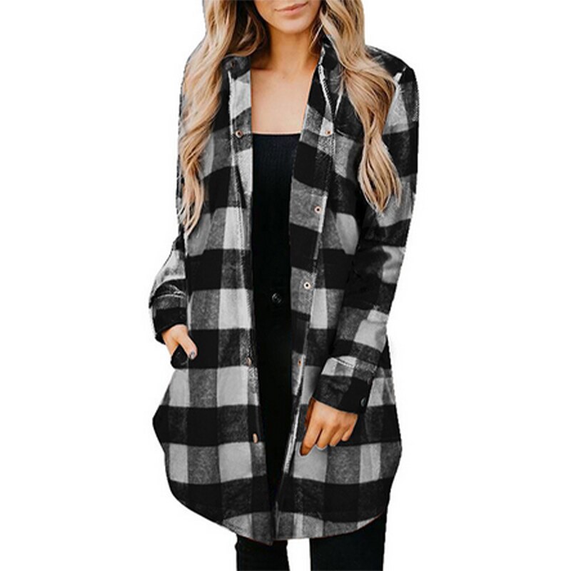 Long Sleeve Vintage Loose Female Plaid Printing Blouse