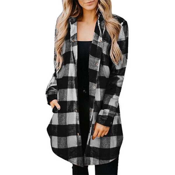 Long Sleeve Vintage Loose Female Plaid Printing Blouse