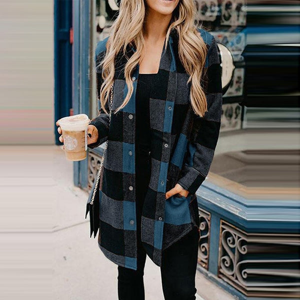 Long Sleeve Vintage Loose Female Plaid Printing Blouse